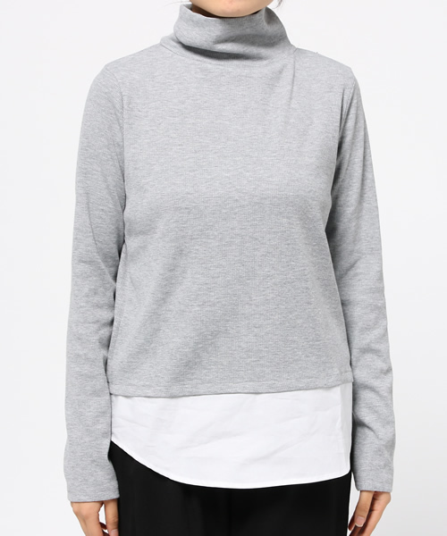 Sheta（シータ）の「ドッキングハイネックトップス（Tシャツ/カットソー・レディース・ネイビー/グレー・FREE）」の3枚目の写真