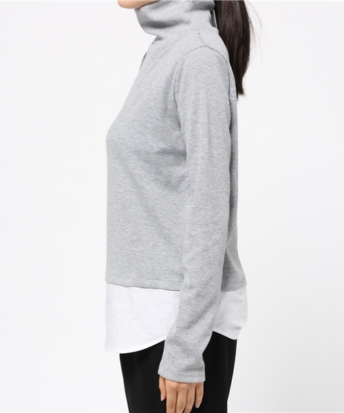 Sheta（シータ）の「ドッキングハイネックトップス（Tシャツ/カットソー・レディース・ネイビー/グレー・FREE）」の4枚目の写真