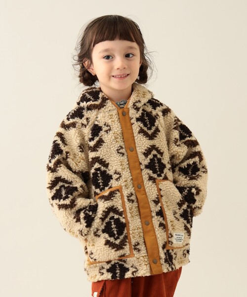 BEAMS mini(ビームスミニ)の「リバーシブル 総柄 ボア フード コート 2024FW(90~150cm)(その他アウター・キッズ・グリーン系その他4/ホワイト系その他5・130/140/90/100/110/120/150)」の3枚目の写真