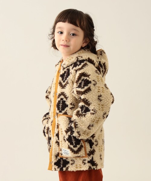 BEAMS mini(ビームスミニ)の「リバーシブル 総柄 ボア フード コート 2024FW(90~150cm)(その他アウター・キッズ・グリーン系その他4/ホワイト系その他5・130/140/90/100/110/120/150)」の4枚目の写真