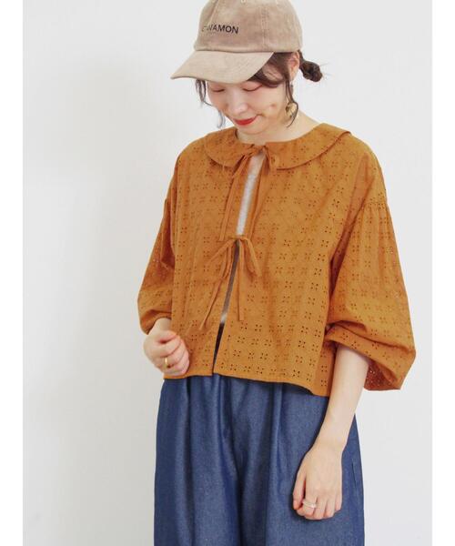 Samansa Mos2（サマンサ モスモス）の「オーバーレース刺繍ブラウス（シャツ/ブラウス・レディース・オレンジ/キナリ/カーキ/ブラック・F）」の21枚目の写真