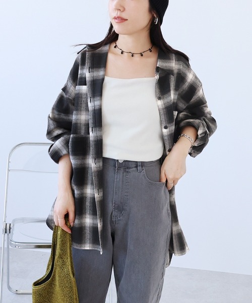 reca(レカ)の「チェックBIGシャツ(シャツ/ブラウス・レディース・アイボリー/ブラック/ライトベージュ/ブラウン/ボルドー/ラベンダー/ライトブルー・FREE)」の3枚目の写真