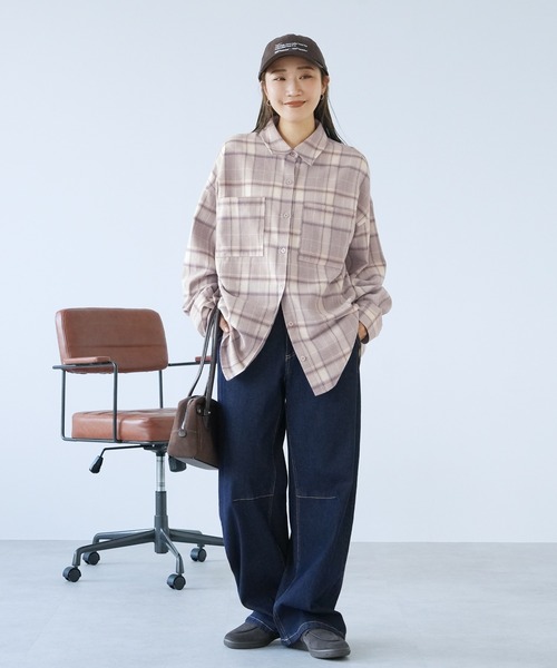 reca(レカ)の「チェックBIGシャツ(シャツ/ブラウス・レディース・アイボリー/ブラック/ライトベージュ/ブラウン/ボルドー/ラベンダー/ライトブルー・FREE)」の22枚目の写真