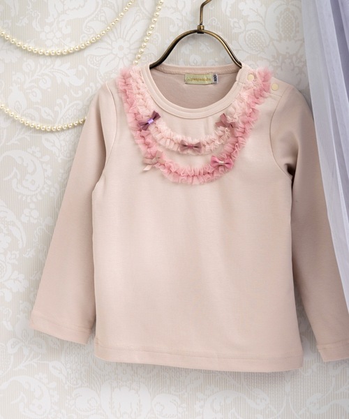 panpantutu(パンパンチュチュ)の「チュールリボントップ/ジュエリー(長袖)(80-130cm)(Tシャツ/カットソー・キッズ・ライトグレー/ピンク/ラベンダー・90cm/100cm/110cm/120cm/130cm/80cm)」の3枚目の写真
