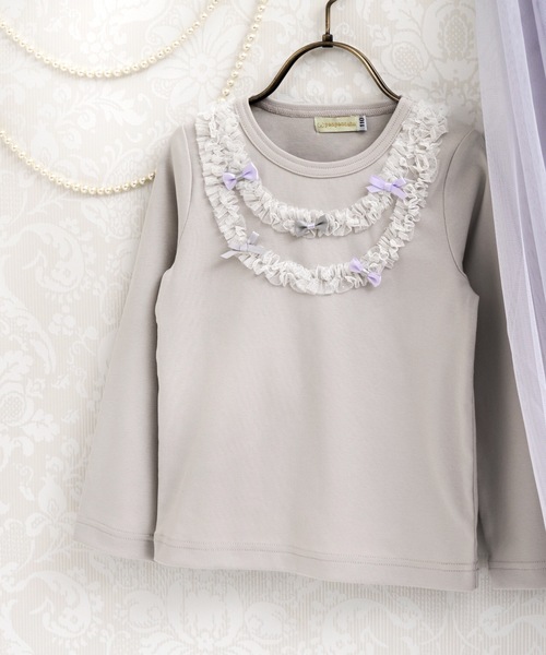 panpantutu(パンパンチュチュ)の「チュールリボントップ/ジュエリー(長袖)(80-130cm)(Tシャツ/カットソー・キッズ・ライトグレー/ピンク/ラベンダー・90cm/100cm/110cm/120cm/130cm/80cm)」の1枚目の写真