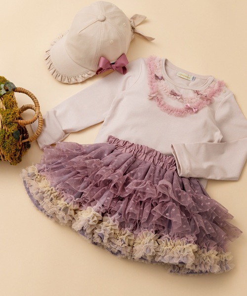 panpantutu(パンパンチュチュ)の「チュールリボントップ/ジュエリー(長袖)(80-130cm)(Tシャツ/カットソー・キッズ・ライトグレー/ピンク/ラベンダー・90cm/100cm/110cm/120cm/130cm/80cm)」の5枚目の写真