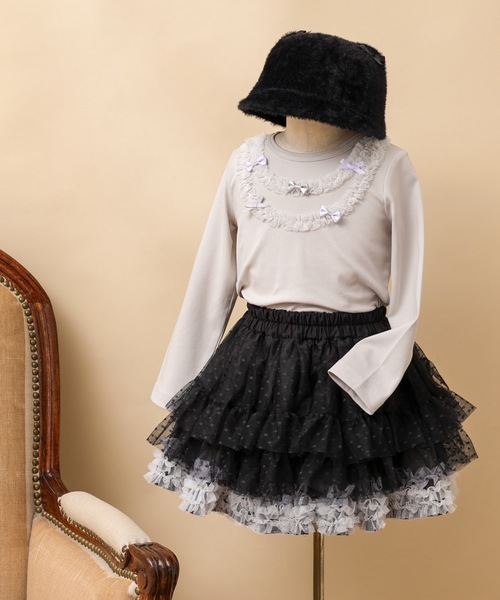 panpantutu(パンパンチュチュ)の「チュールリボントップ/ジュエリー(長袖)(80-130cm)(Tシャツ/カットソー・キッズ・ライトグレー/ピンク/ラベンダー・90cm/100cm/110cm/120cm/130cm/80cm)」の4枚目の写真