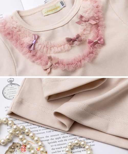 panpantutu(パンパンチュチュ)の「チュールリボントップ/ジュエリー(長袖)(80-130cm)(Tシャツ/カットソー・キッズ・ライトグレー/ピンク/ラベンダー・90cm/100cm/110cm/120cm/130cm/80cm)」の10枚目の写真