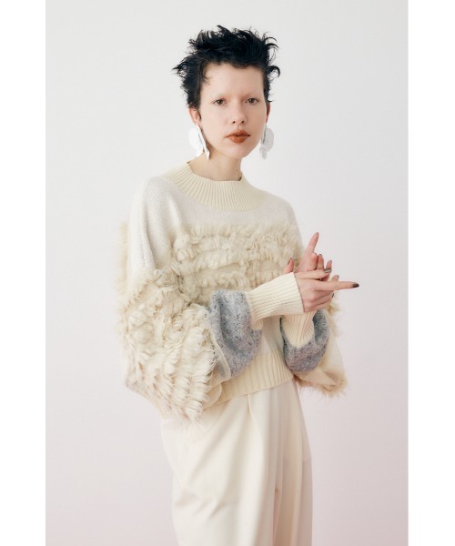 HeRIN.CYE（ヘリンドットサイ）の「Mix knit short tops　　ミックスニットショートトップス（ニット/セーター・レディース・ライトベージュ/グリーン系その他/ライトグレー・FREE）」の3枚目の写真