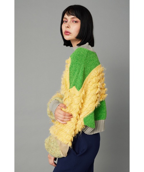 HeRIN.CYE（ヘリンドットサイ）の「Mix knit short tops　　ミックスニットショートトップス（ニット/セーター・レディース・ライトベージュ/グリーン系その他/ライトグレー・FREE）」の4枚目の写真