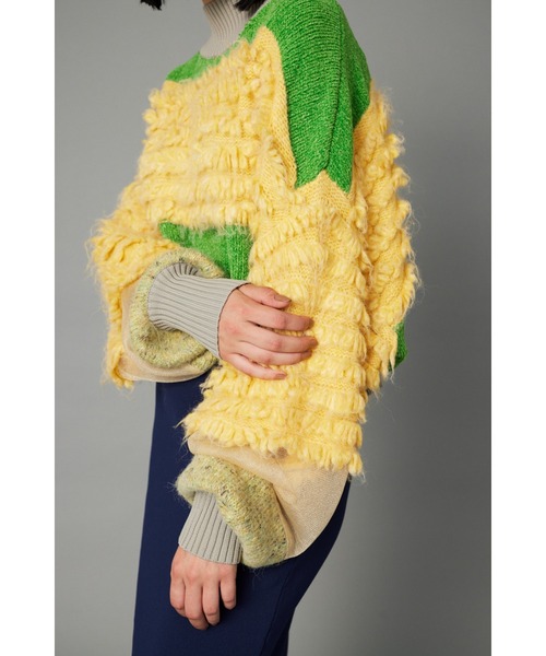 HeRIN.CYE（ヘリンドットサイ）の「Mix knit short tops　　ミックスニットショートトップス（ニット/セーター・レディース・ライトベージュ/グリーン系その他/ライトグレー・FREE）」の6枚目の写真