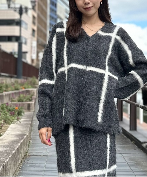 sheller シェリエ ブロックチェック カーディガン パール Brilliant bicolor cardigan – shéller / シェリエ