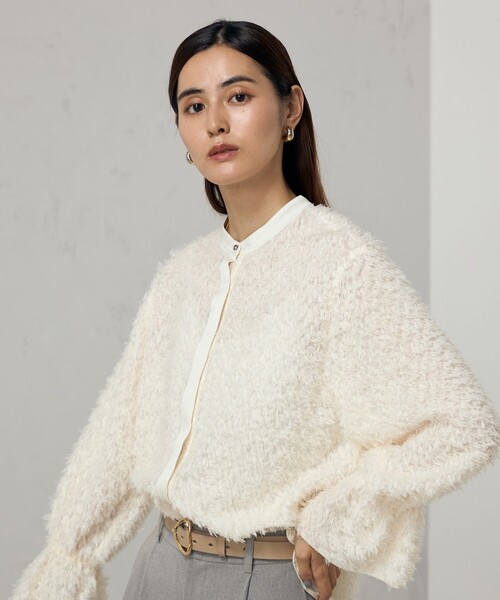NOLLEY’S Sophi(ノーリーズソフィ)の「フェザーカットジャガードブラウス(シャツ/ブラウス・レディース・オフホワイト/ネイビー・38)」の12枚目の写真