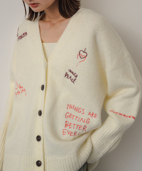 SENSE OF PLACE by URBAN RESEARCH（センスオブプレイスバイアーバンリサーチ）の「シシュウVネックカーディガン（カーディガン/ボレロ・レディース・チャコールグレー/アイボリー/ネイビー/ピンク・ONE）」の12枚目の写真