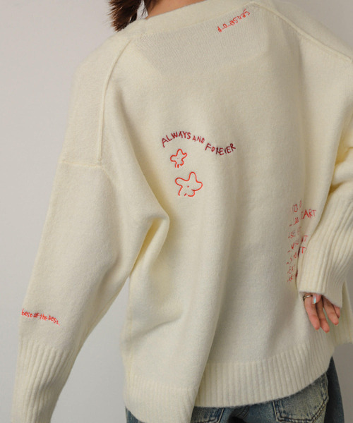 SENSE OF PLACE by URBAN RESEARCH（センスオブプレイスバイアーバンリサーチ）の「シシュウVネックカーディガン（カーディガン/ボレロ・レディース・チャコールグレー/アイボリー/ネイビー/ピンク・ONE）」の15枚目の写真