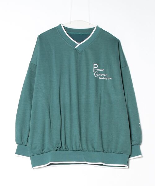 Per sist ence(パーシエンス)の「リブライン/プリントロゴ/Vネックプルオーバー(Tシャツ/カットソー・レディース・グリーン/ベージュ/ブラック・LARGE/MEDIUM/X-LARGE)」の12枚目の写真