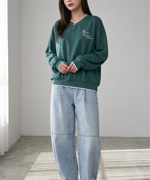 Per sist ence(パーシエンス)の「リブライン/プリントロゴ/Vネックプルオーバー(Tシャツ/カットソー・レディース・グリーン/ベージュ/ブラック・LARGE/MEDIUM/X-LARGE)」の11枚目の写真