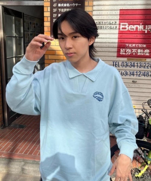 younger song（ヤンガーソング）の「collared patch sweat（スウェット・メンズ・ブラウン/マスタード/ブラック/ライトブルー・MEDIUM/LARGE/X-LARGE）」の3枚目の写真