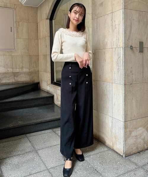 an another angelus（アンアナザーアンジェラス）の「チュールフリルリブニット/ananotherangelus（ニット/セーター・レディース・ライトピンク/オフホワイト/ブラック×ホワイト・FREE）」の8枚目の写真