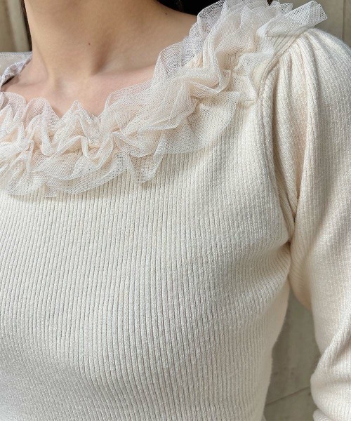 an another angelus（アンアナザーアンジェラス）の「チュールフリルリブニット/ananotherangelus（ニット/セーター・レディース・ライトピンク/オフホワイト/ブラック×ホワイト・FREE）」の10枚目の写真