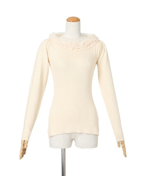 an another angelus（アンアナザーアンジェラス）の「チュールフリルリブニット/ananotherangelus（ニット/セーター・レディース・ライトピンク/オフホワイト/ブラック×ホワイト・FREE）」の12枚目の写真