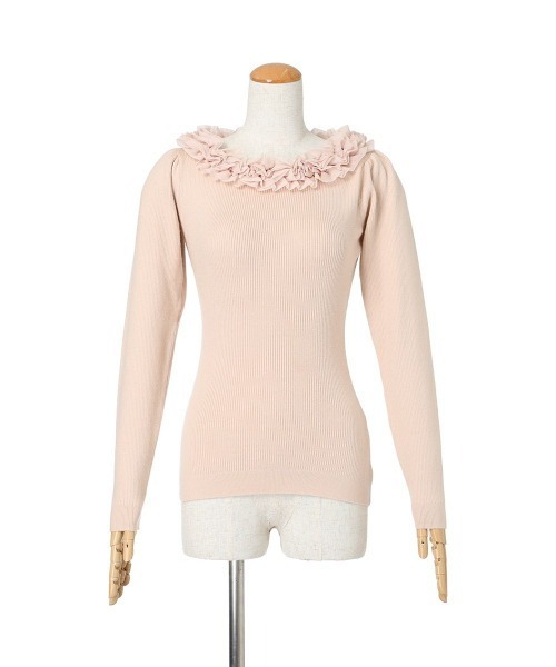 an another angelus（アンアナザーアンジェラス）の「チュールフリルリブニット/ananotherangelus（ニット/セーター・レディース・ライトピンク/オフホワイト/ブラック×ホワイト・FREE）」の13枚目の写真