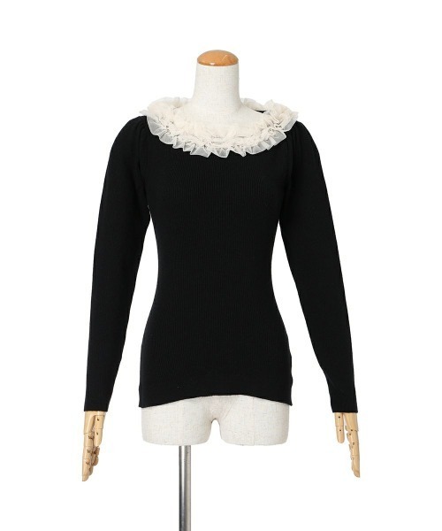 an another angelus（アンアナザーアンジェラス）の「チュールフリルリブニット/ananotherangelus（ニット/セーター・レディース・ライトピンク/オフホワイト/ブラック×ホワイト・FREE）」の14枚目の写真