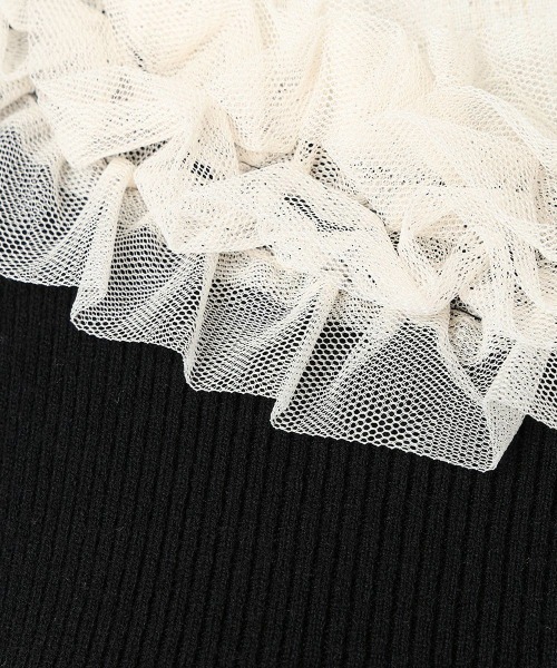 an another angelus（アンアナザーアンジェラス）の「チュールフリルリブニット/ananotherangelus（ニット/セーター・レディース・ライトピンク/オフホワイト/ブラック×ホワイト・FREE）」の4枚目の写真