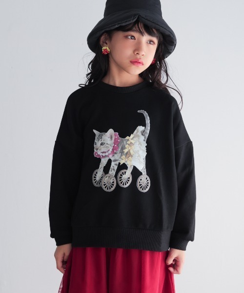 unica（ユニカ）の「cat デザイントレーナー（スウェット・キッズ・ブラック/オフホワイト・M/L/XL/S）」の2枚目の写真