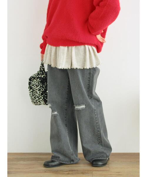 Samansa Mos2（サマンサ モスモス）の「ダメージ加工ルーズデニム（その他パンツ・レディース・ブラック/サックスブルー・M/L）」の10枚目の写真