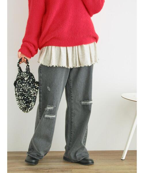 Samansa Mos2（サマンサ モスモス）の「ダメージ加工ルーズデニム（その他パンツ・レディース・ブラック/サックスブルー・M/L）」の9枚目の写真