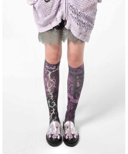 rurumu:（ルルムウ）の「rurumu:/ルルムウ/"Unknown Plants" printed over knee socks（ソックス/靴下・レディース・サックスブルー/アイボリー/ブラック・FREE）」の7枚目の写真