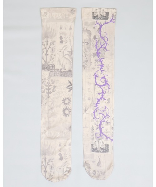 rurumu:（ルルムウ）の「rurumu:/ルルムウ/"Unknown Plants" printed over knee socks（ソックス/靴下・レディース・サックスブルー/アイボリー/ブラック・FREE）」の9枚目の写真