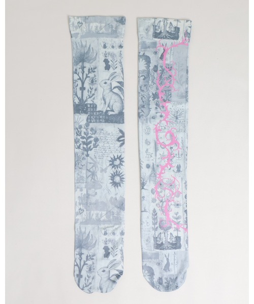rurumu:（ルルムウ）の「rurumu:/ルルムウ/"Unknown Plants" printed over knee socks（ソックス/靴下・レディース・サックスブルー/アイボリー/ブラック・FREE）」の18枚目の写真