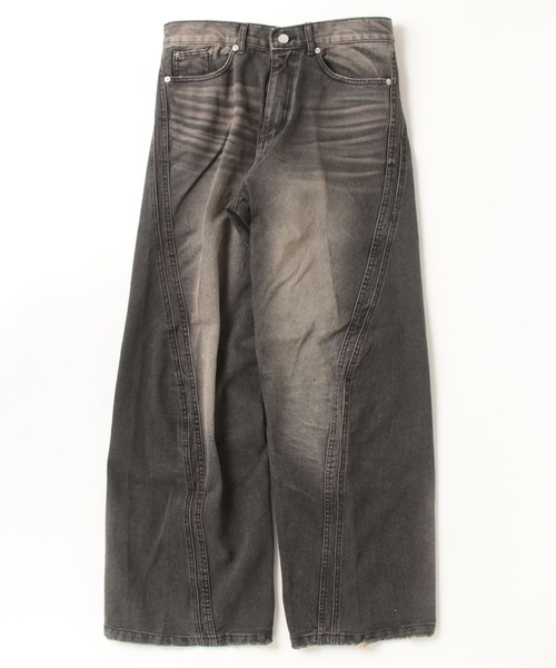 A'gem（エージェム）の「A'GEM/9 × .kom 『.kom/ドットケーオーエム』カットフレア カーブ デニムパンツ（デニムパンツ・メンズ・ブラック/ブルー・S/M/L）」の5枚目の写真