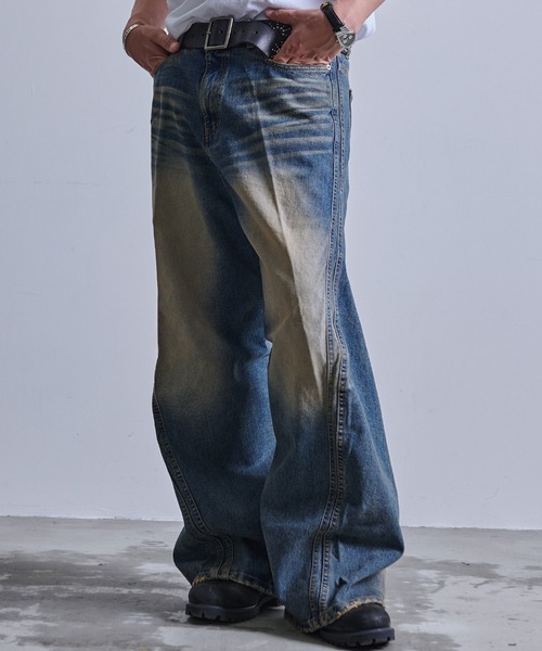 A'gem（エージェム）の「A'GEM/9 × .kom 『.kom/ドットケーオーエム』カットフレア カーブ デニムパンツ（デニムパンツ・メンズ・ブラック/ブルー・S/M/L）」の13枚目の写真