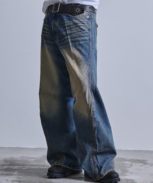 A'gem（エージェム）の「A'GEM/9 × .kom 『.kom/ドットケーオーエム』カットフレア カーブ デニムパンツ（デニムパンツ・メンズ・ブラック/ブルー・S/M/L）」の14枚目の写真