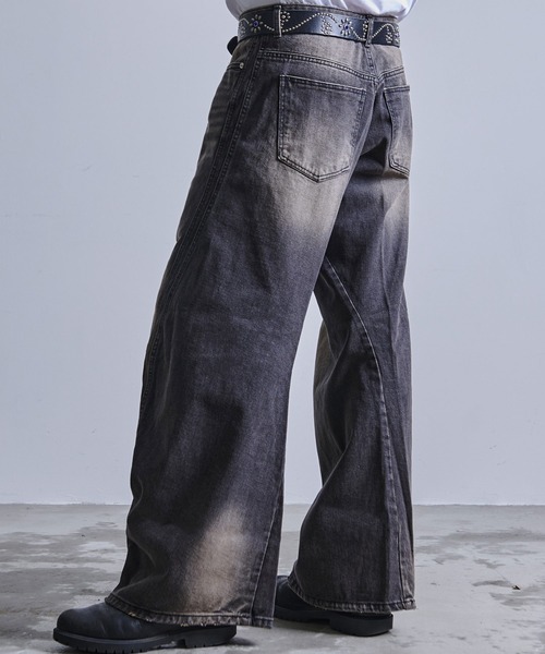 A'gem（エージェム）の「A'GEM/9 × .kom 『.kom/ドットケーオーエム』カットフレア カーブ デニムパンツ（デニムパンツ・メンズ・ブラック/ブルー・S/M/L）」の11枚目の写真