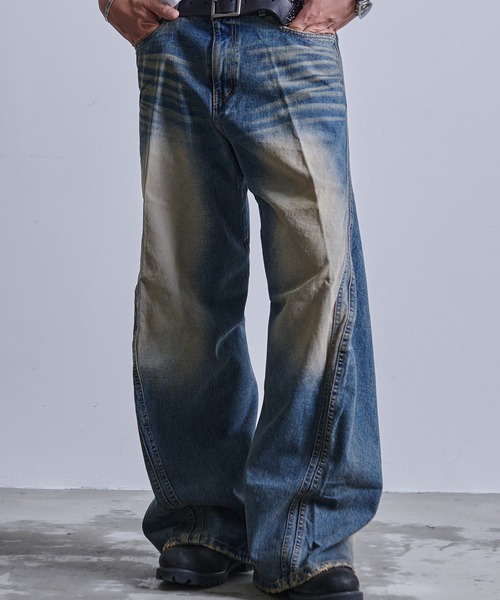 A'gem（エージェム）の「A'GEM/9 × .kom 『.kom/ドットケーオーエム』カットフレア カーブ デニムパンツ（デニムパンツ・メンズ・ブラック/ブルー・S/M/L）」の12枚目の写真