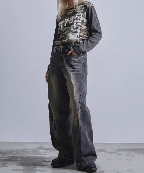 A'gem（エージェム）の「A'GEM/9 × .kom 『.kom/ドットケーオーエム』カットフレア カーブ デニムパンツ（デニムパンツ・メンズ・ブラック/ブルー・S/M/L）」の19枚目の写真