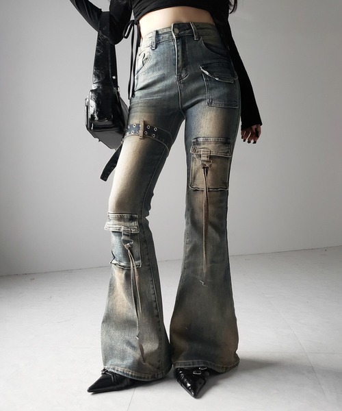 2color ／ 4size 】ベルテッドアウトポケットヴィンテージフレア