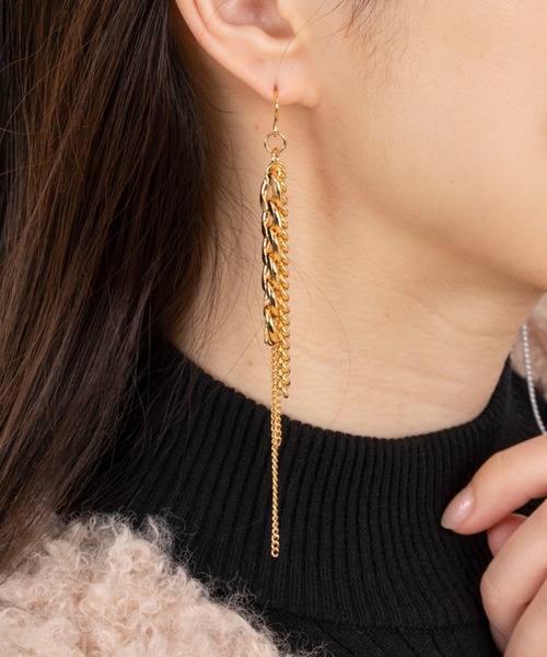 セール】【ensouk】ロングチェーンピアス フック サージカルステンレス 
