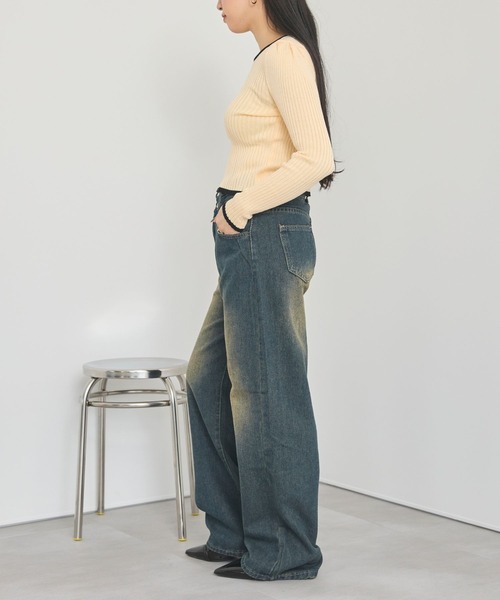 LinoU.(リノユー)の「配色ショート丈リブニットトップス(ニット/セーター・レディース・グレー/ブラック/ホワイト/イエロー・FREE)」の19枚目の写真