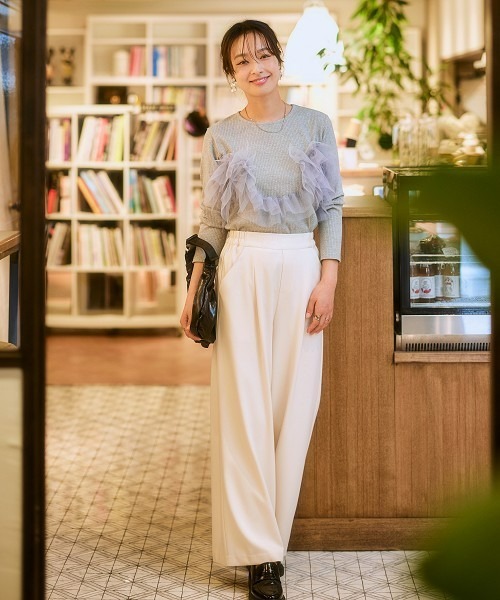 nissen(ニッセン)の「3WAYチュールフリルカットソー(Tシャツ/カットソー・レディース・杢グレー/ブラック・3L/LL/L/M/S)」の9枚目の写真