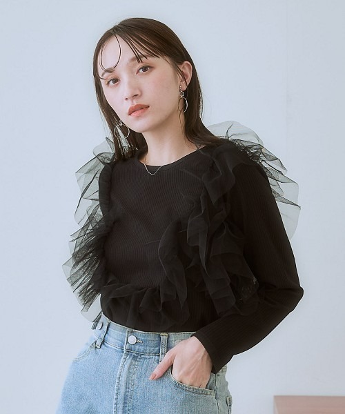 nissen(ニッセン)の「3WAYチュールフリルカットソー(Tシャツ/カットソー・レディース・杢グレー/ブラック・3L/LL/L/M/S)」の11枚目の写真