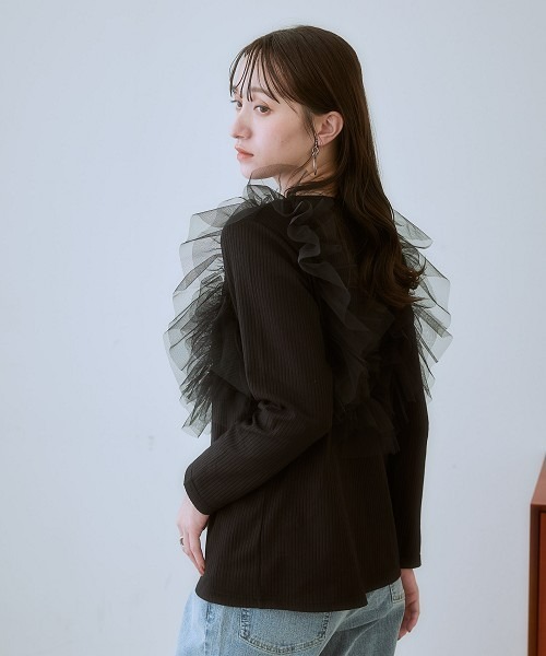 nissen(ニッセン)の「3WAYチュールフリルカットソー(Tシャツ/カットソー・レディース・杢グレー/ブラック・3L/LL/L/M/S)」の12枚目の写真