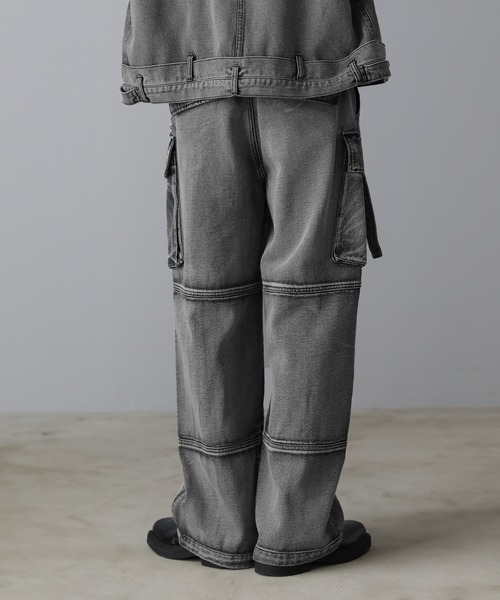 セットアップ可能】ウォッシュ加工カーゴデニムパンツ（デニムパンツ