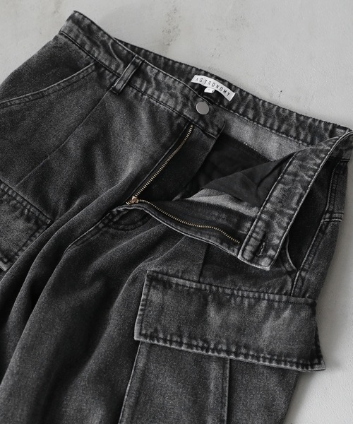 セール】【セットアップ可能】ウォッシュ加工カーゴデニムパンツ