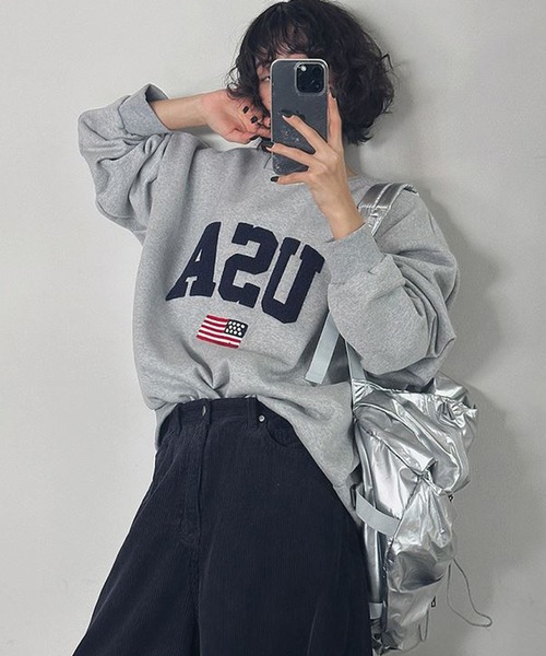 Revo.(レボ)の「【KOREAN SELECT】USA サガラロゴ 星条旗 ワンポイント刺繍 裏起毛 ビッグシルエット スウェット プルオーバー(スウェット・レディース・ブラック/アッシュグレー/グレー・FREE)」の13枚目の写真