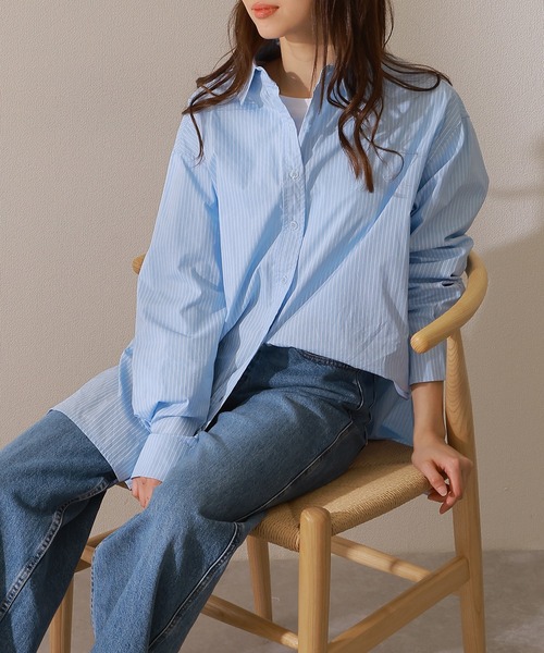 Lace Ladies(レースレディース)の「バックタック オーバーサイズ 前開き 長袖 ブラウス(シャツ/ブラウス・レディース・ブルー/グレー/ブラック/ホワイト・FREE/S)」の9枚目の写真